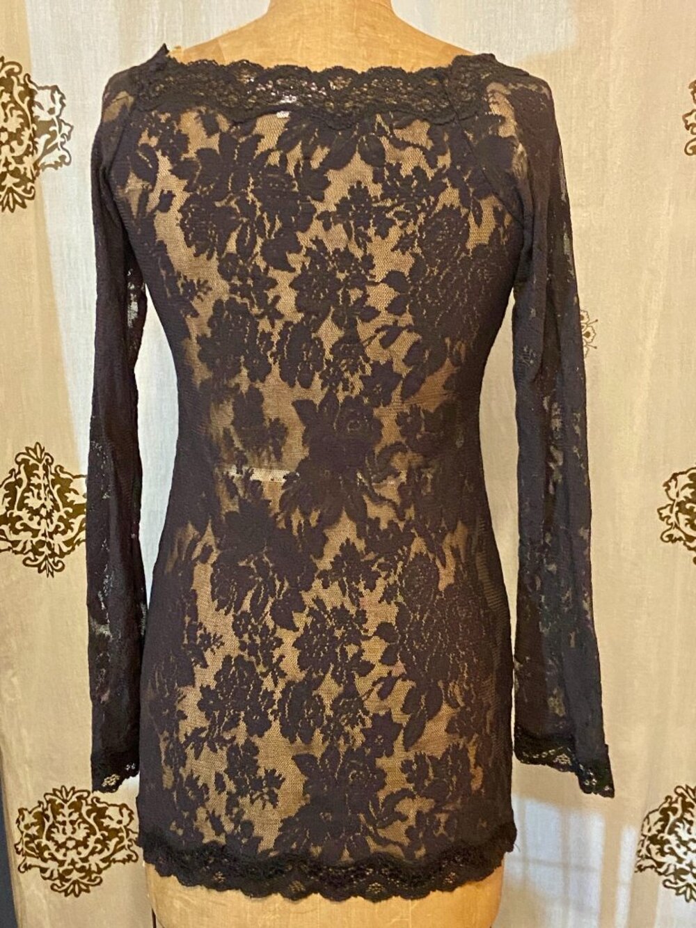 Vintage Y2K 2000s Victoria's Secret Black Lace Bell Sleeve Mini Dress Lingerie M - Picture 6 of 7